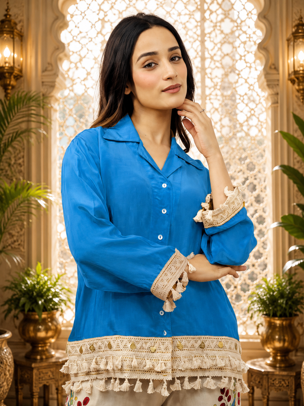 Blue Digital Printed Cotton Co-Ord Set for Women
