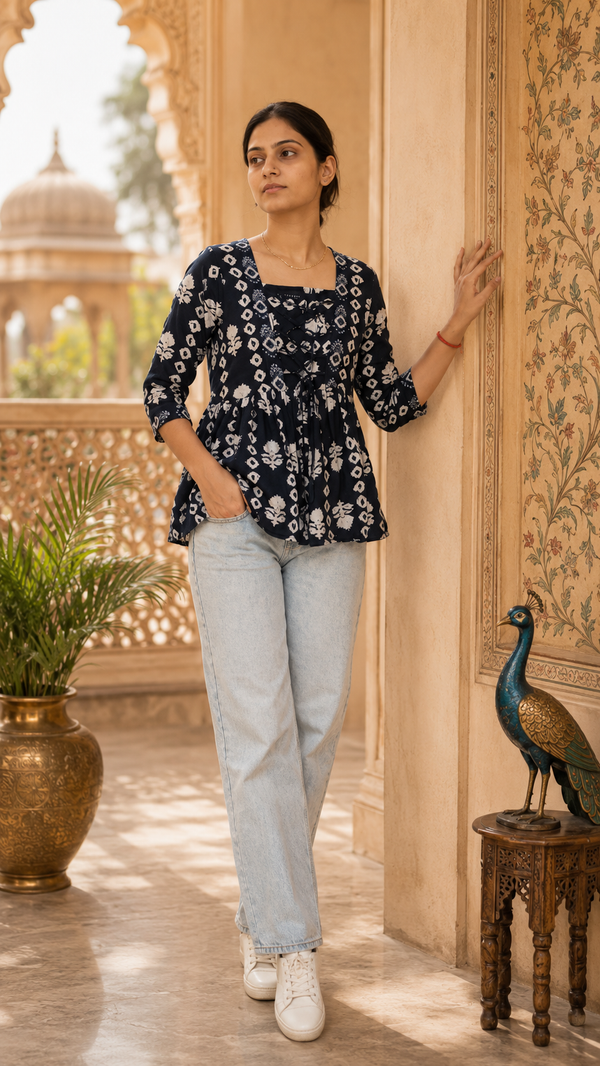 Floral Printed Rayon Top with Square Neck