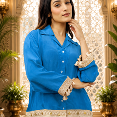 Blue Digital Printed Cotton Co-Ord Set for Women