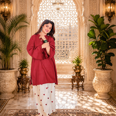 Red Azreen Women Cotton Blend Kurti Palazzo Set