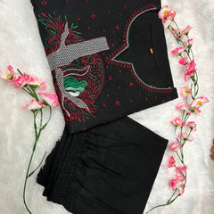 Black Floral Embroidered Cotton Kurta & Pant Set for Women
