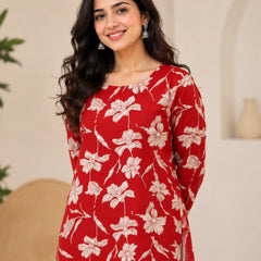 Pink Floral Printed Rayon Kurti for Women