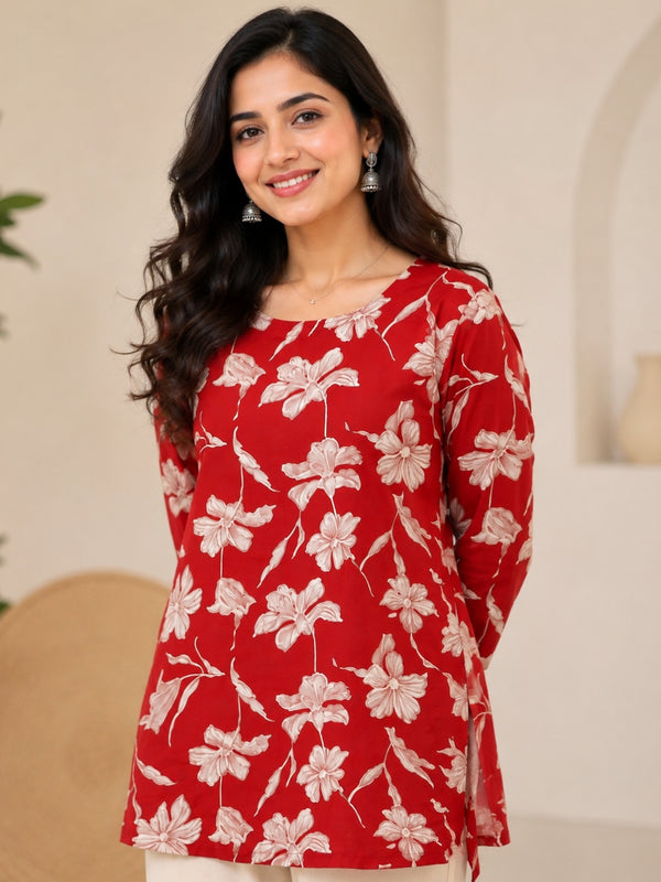 Pink Floral Printed Rayon Kurti for Women