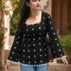 Pink Floral Cotton A-line Kurti for Women