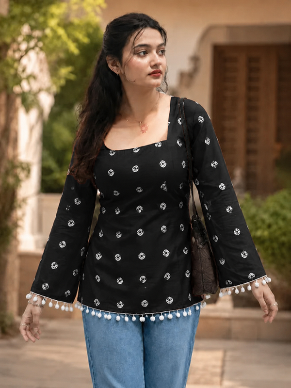 Pink Floral Cotton A-line Kurti for Women