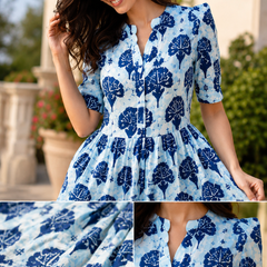 Elegant Sky Blue Rayon Dress with Half Sleeves