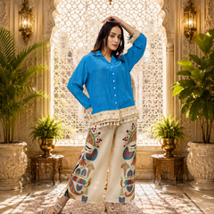 Blue Digital Printed Cotton Co-Ord Set for Women
