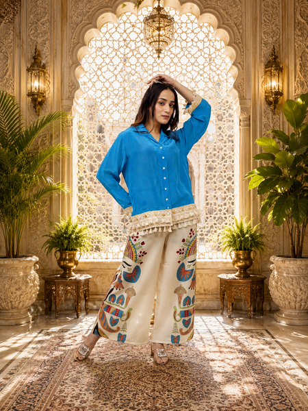 Blue Digital Printed Cotton Co-Ord Set for Women