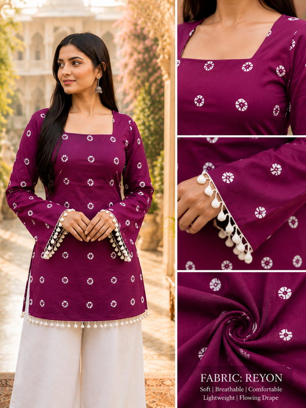 Pink Floral Cotton A-line Kurti for Women