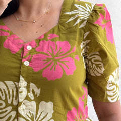 Elegant Olive Green Floral Dress for Women