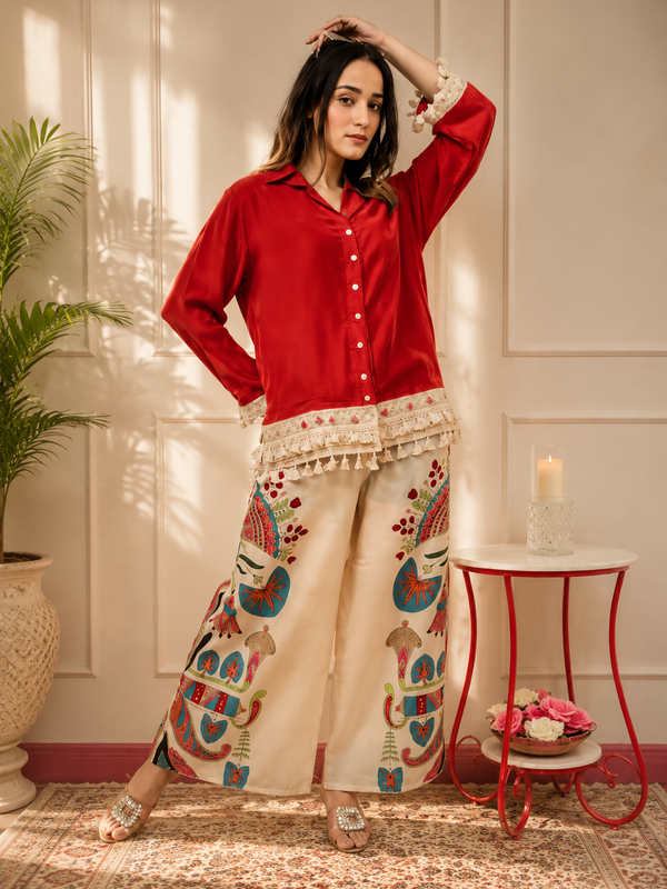 Women's Pure Cotton Digital Print Co-Ord Set with Palazzo Pants