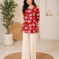 Pink Floral Printed Rayon Kurti for Women