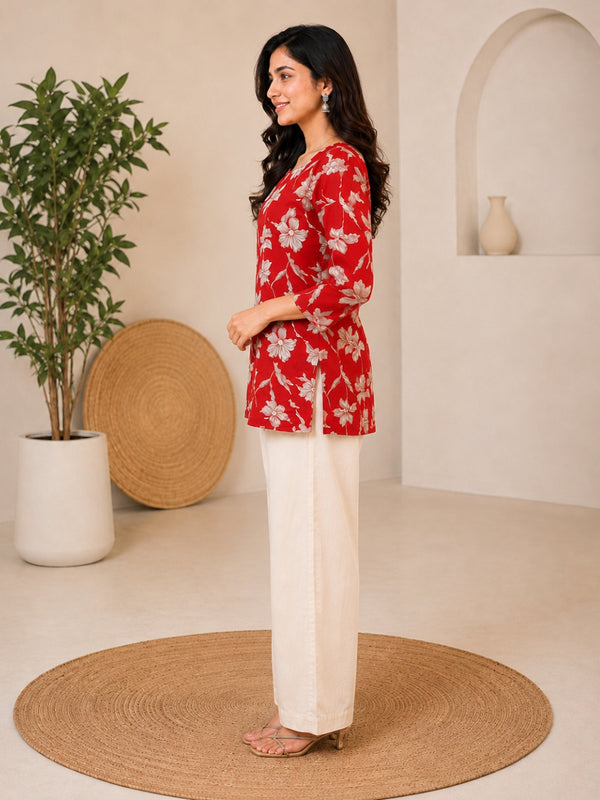 Pink Floral Printed Rayon Kurti for Women
