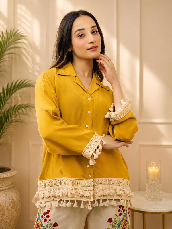Yellow Digital Printed Cotton Co-Ord Set for Women