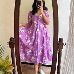 Elegant Purple Floral Rayon Dress for Women