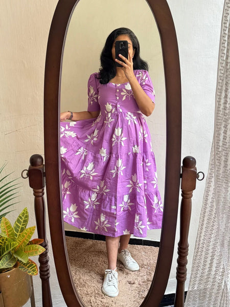 Elegant Purple Floral Rayon Dress for Women