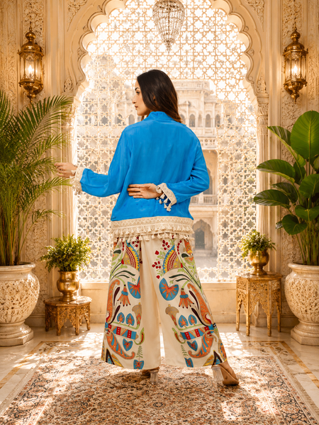 Blue Digital Printed Cotton Co-Ord Set for Women