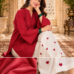 Red Azreen Women Cotton Blend Kurti Palazzo Set