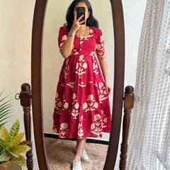 Elegant Purple Floral Rayon Dress for Women