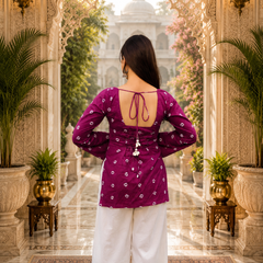 Pink Floral Cotton A-line Kurti for Women