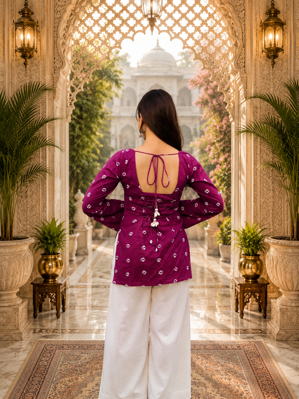 Pink Floral Cotton A-line Kurti for Women