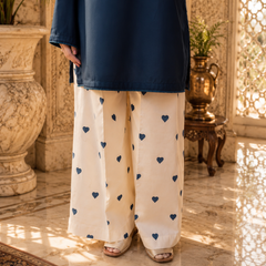 Blue Azreen Women Cotton Blend Kurti Palazzo Set