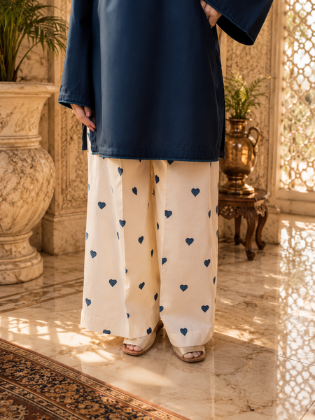 Blue Azreen Women Cotton Blend Kurti Palazzo Set