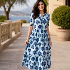 Elegant Sky Blue Rayon Dress with Half Sleeves