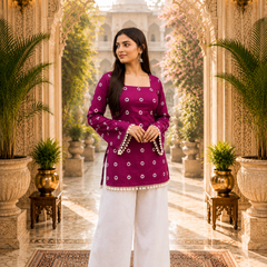 Pink Floral Cotton A-line Kurti for Women