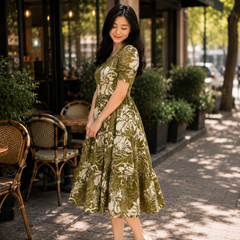 Women’s Olive Green Floral Printed Rayon Dress