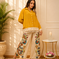 Yellow Digital Printed Cotton Co-Ord Set for Women