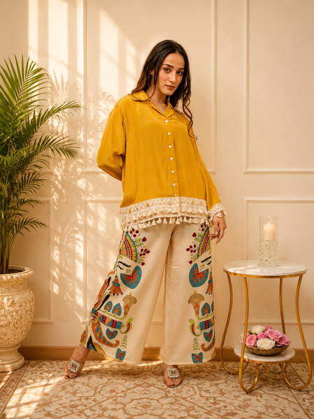 Yellow Digital Printed Cotton Co-Ord Set for Women