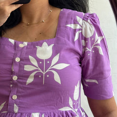 Elegant Purple Floral Rayon Dress for Women