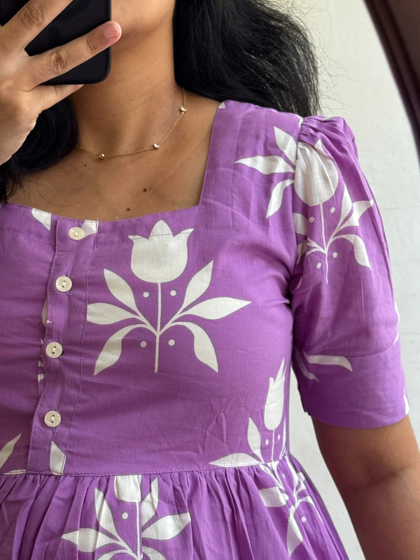 Elegant Purple Floral Rayon Dress for Women