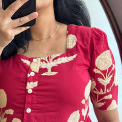 Elegant Red Ethnic Printed Rayon Dress for Women