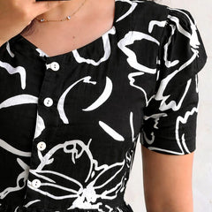 Elegant Black Abstract Printed Rayon Dress