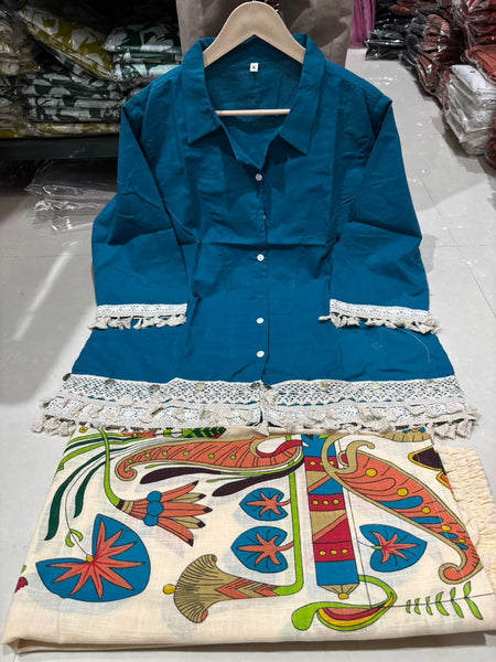 Blue Digital Printed Cotton Co-Ord Set for Women