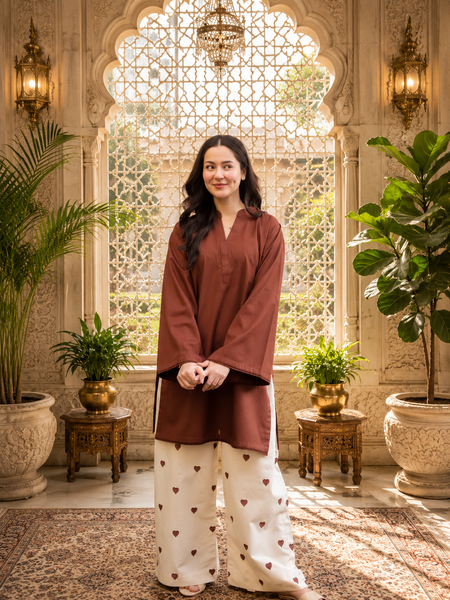Brown Azreen Women Cotton Blend Kurti Palazzo Set