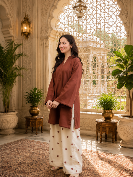 Brown Azreen Women Cotton Blend Kurti Palazzo Set