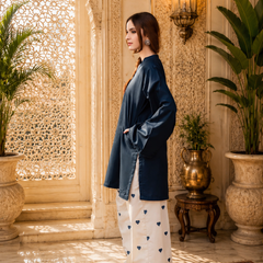 Blue Azreen Women Cotton Blend Kurti Palazzo Set
