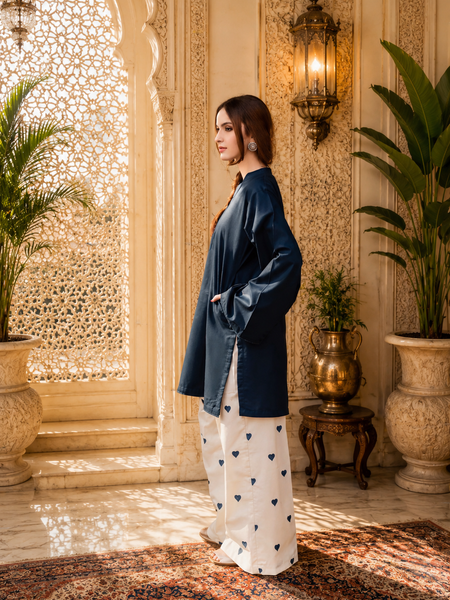 Blue Azreen Women Cotton Blend Kurti Palazzo Set