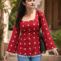 Pink Floral Cotton A-line Kurti for Women