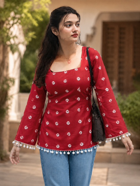 Pink Floral Cotton A-line Kurti for Women