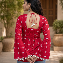 Pink Floral Cotton A-line Kurti for Women