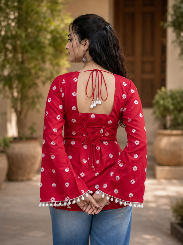 Pink Floral Cotton A-line Kurti for Women