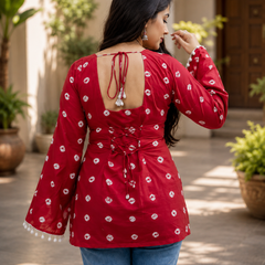 Pink Floral Cotton A-line Kurti for Women