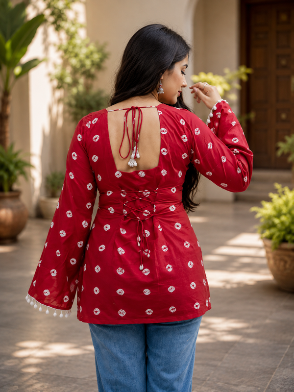 Pink Floral Cotton A-line Kurti for Women