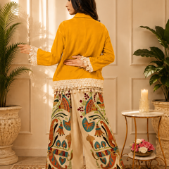 Red Cotton Slub Lace Co-Ord Set with Palazzo Pant