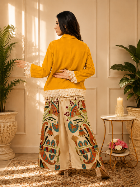 Red Cotton Slub Lace Co-Ord Set with Palazzo Pant