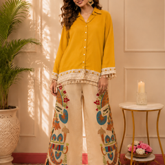 Red Cotton Slub Lace Co-Ord Set with Palazzo Pant
